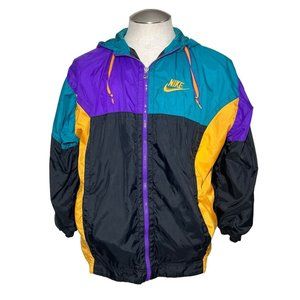 Nike Jacket Boys Large 14/16 Windbreaker Hoodie Color Block Zip Lined Hooded VTG